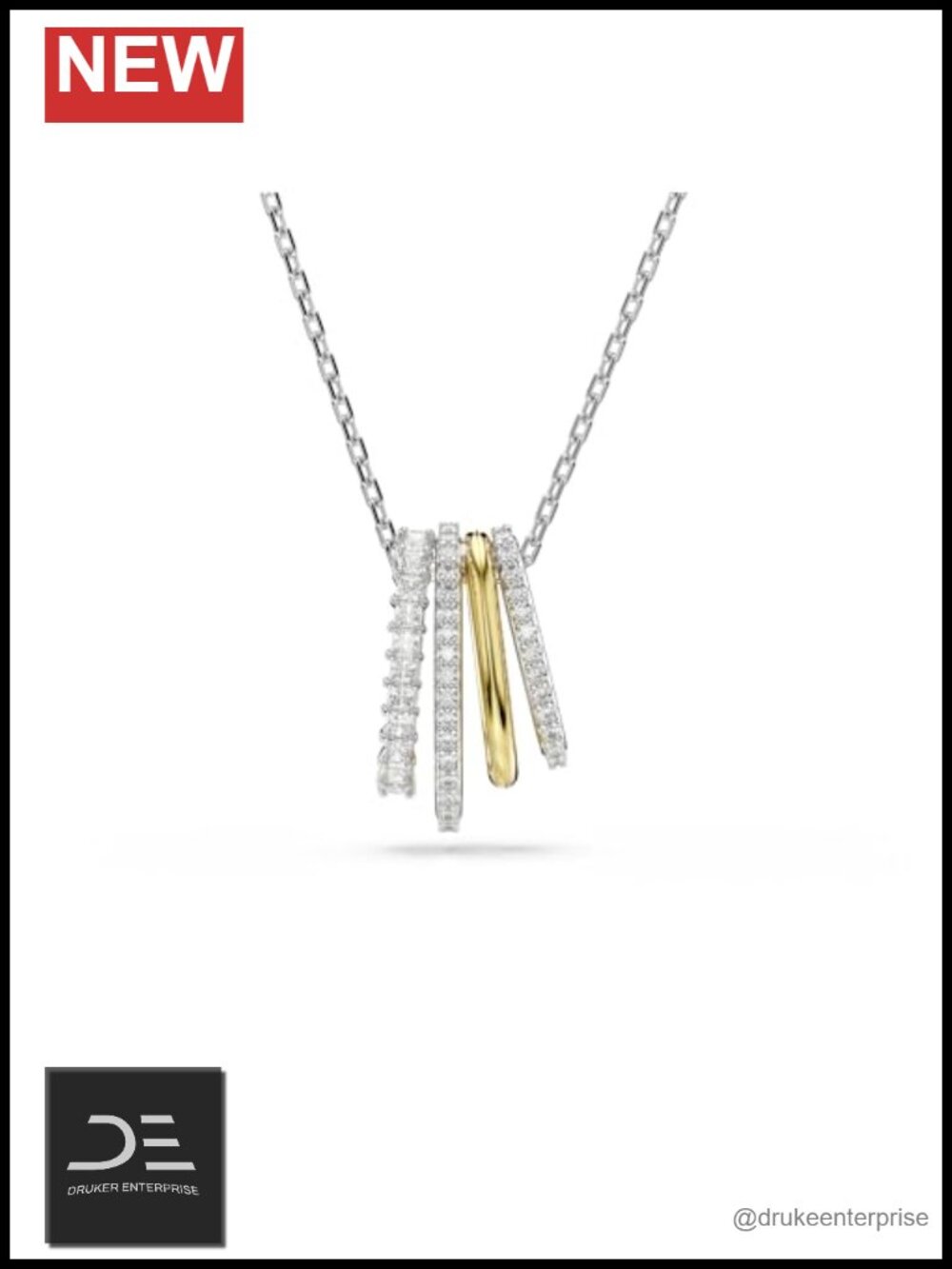 Swarovski Hyperbola Pendant Necklace Mixed Cuts Zirconia Gold Tone